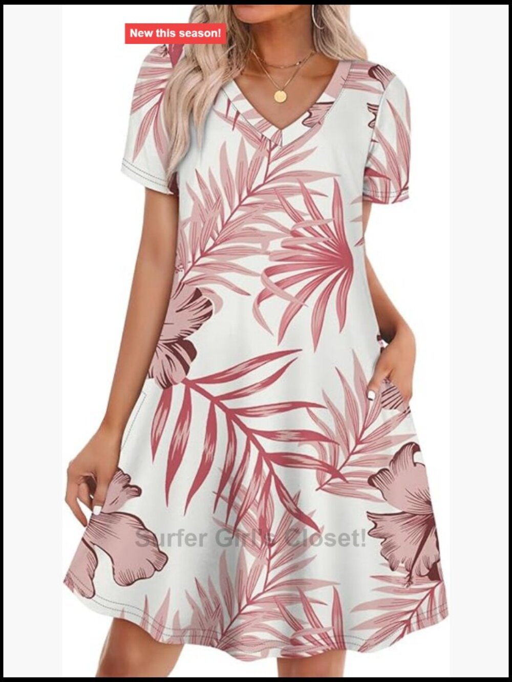 Plus Size Boho T-Shirt Dress with Pockets, V-Neck, Casual Loose Fit,